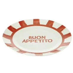 Assiette plate porcelaine "Buon Appetito" blanche et rouge Ø26,5cm
