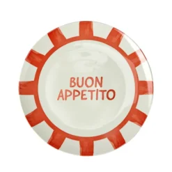 Assiette plate porcelaine "Buon Appetito" blanche et rouge Ø26,5cm