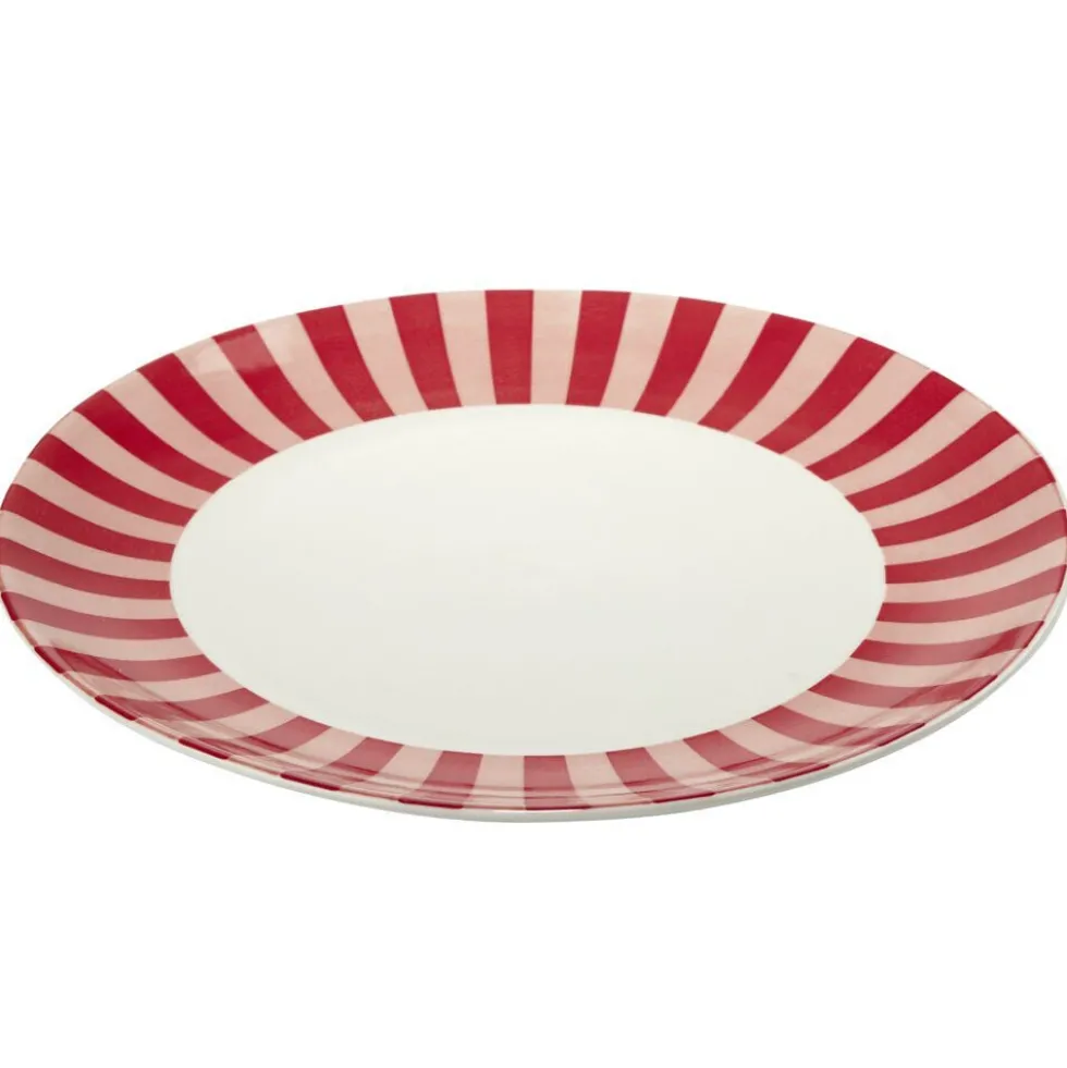 Assiette plate porcelaine motifs noeud et rayures blancs et rouges Ø26,5cm