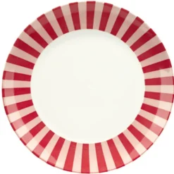 Assiette plate porcelaine motifs noeud et rayures blancs et rouges Ø26,5cm