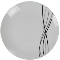 Assiette plate ronde blanche lignes gris noir Ø26.5cm
