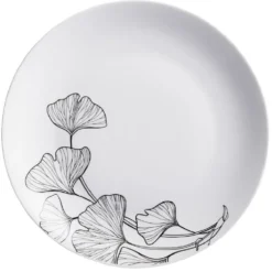 Assiette plate ronde blanche décor fleur noire Ø26cm