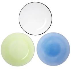 Assiette plate ronde liseré blanc verre transparent bleu Ø26cm