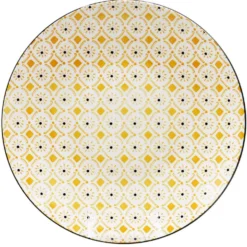 Assiette plate ronde Praia motif blanc jaune noir Ø26.5cm