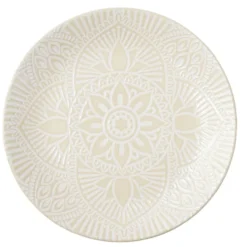 Assiette plate ronde Sahara arabesque céramique beige Ø19,5cm