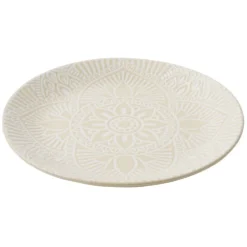 Assiette plate ronde Sahara arabesque céramique beige Ø19,5cm