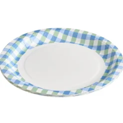 Assiette plate x8 carton motif carreaux blanc et bleu Ø23cm