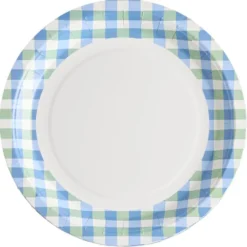 Assiette plate x8 carton motif carreaux blanc et bleu Ø23cm