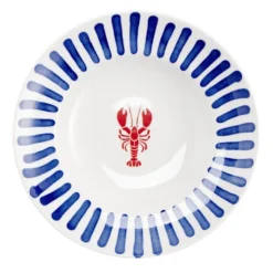 Assiette à pâtes porcelaine décor homard et traits bleus Ø26,5cm