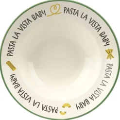 Assiette à pâtes ronde Pasta la vista Baby faïence blanc liseré vert Ø26xH6,5cm