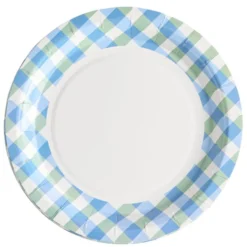 Assiettes dessert x8 carton motif carreaux blanc et bleu Ø18cm