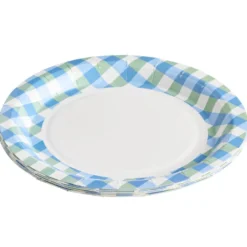 Assiettes dessert x8 carton motif carreaux blanc et bleu Ø18cm