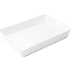 Bac de rangement plastique blanc avec poignée 37,5x26xH6cm