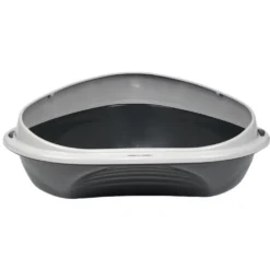 Bac à litière d'angle pour chat plastique noir 49x40xH17,5cm