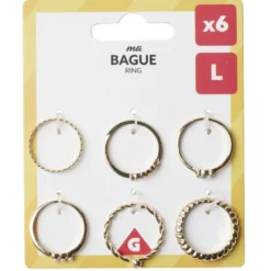 Bague femme x6 zinc doré ou argenté (4 tailles au choix)