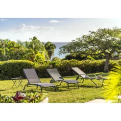 Bain de soleil Bahia pliant 5 positions gris 182x55xH34-92cm