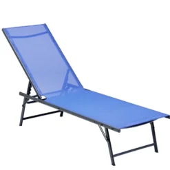 Bain de soleil Dream 5 positions acier et textilène bleu 181x54xH33-86cm