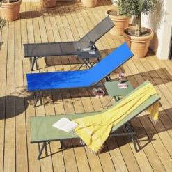 Bain de soleil Dream 5 positions acier et textilène bleu 181x54xH33-86cm