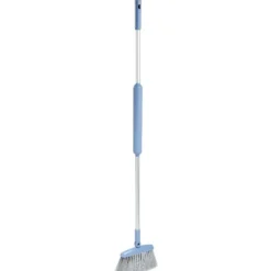 Balai avec plumeau intégré au manche gris et bleu