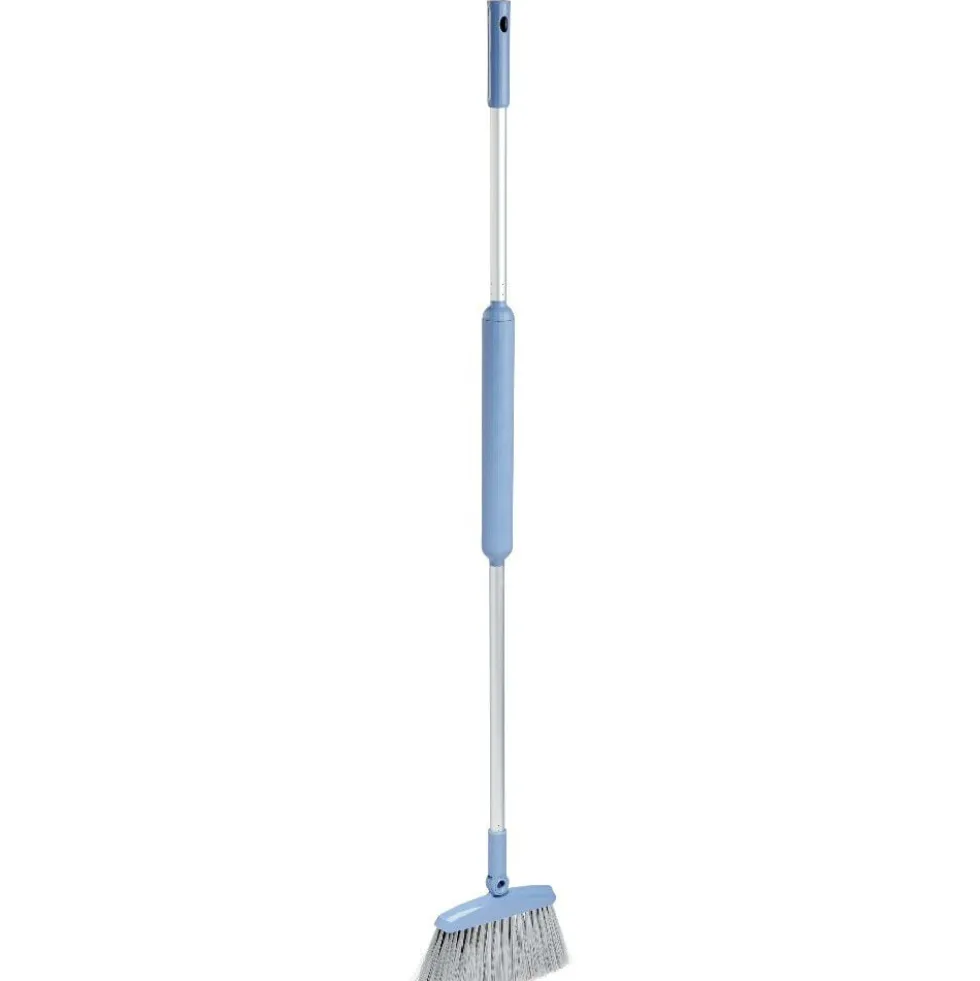Balai avec plumeau intégré au manche gris et bleu