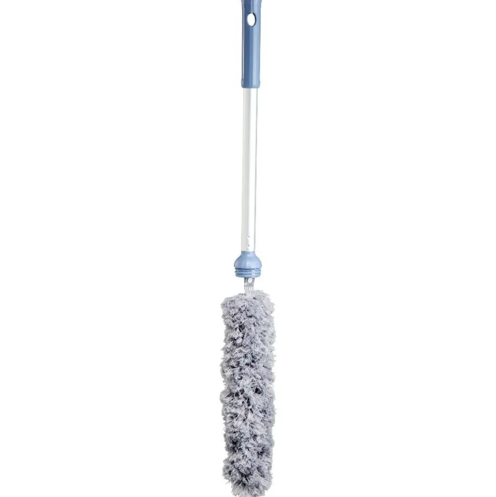 Balai avec plumeau intégré au manche gris et bleu