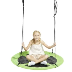 Balançoire ronde nid d'oiseau vert et noir Ø110xH160cm