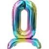 Ballon chiffre 0 avec support aluminium arc-en-ciel 51xH81cm