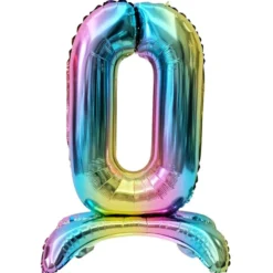 Ballon chiffre 0 avec support aluminium arc-en-ciel 51xH81cm