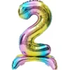 Ballon chiffre 2 avec support aluminium arc-en-ciel 51xH81cm