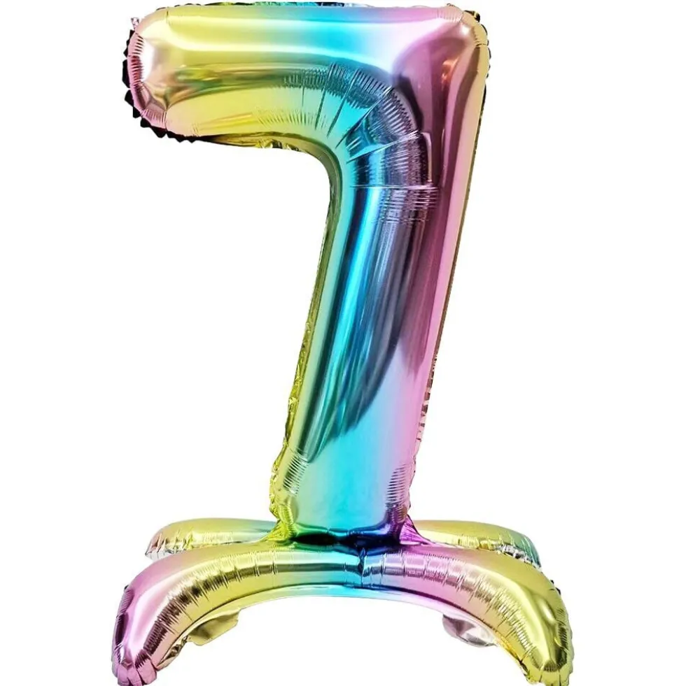 Ballon chiffre 7 avec support aluminium arc-en-ciel 51xH81cm