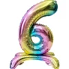 Ballon chiffre 6 avec support aluminium arc-en-ciel 51xH81cm