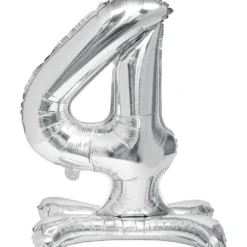 Ballon chiffre 4 avec support doré ou argenté 80cm