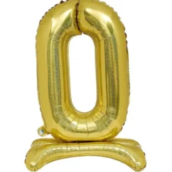 Ballon chiffre 0 doré ou argenté H80 cm avec support