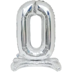 Ballon chiffre 0 doré ou argenté H80 cm avec support