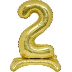 Ballon chiffre 2 doré ou argenté H80 cm avec support