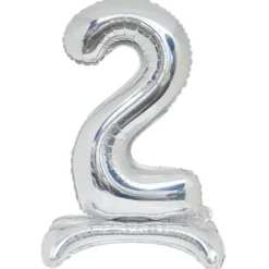 Ballon chiffre 2 doré ou argenté H80 cm avec support