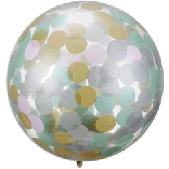 Ballon confettis rose, doré et vert