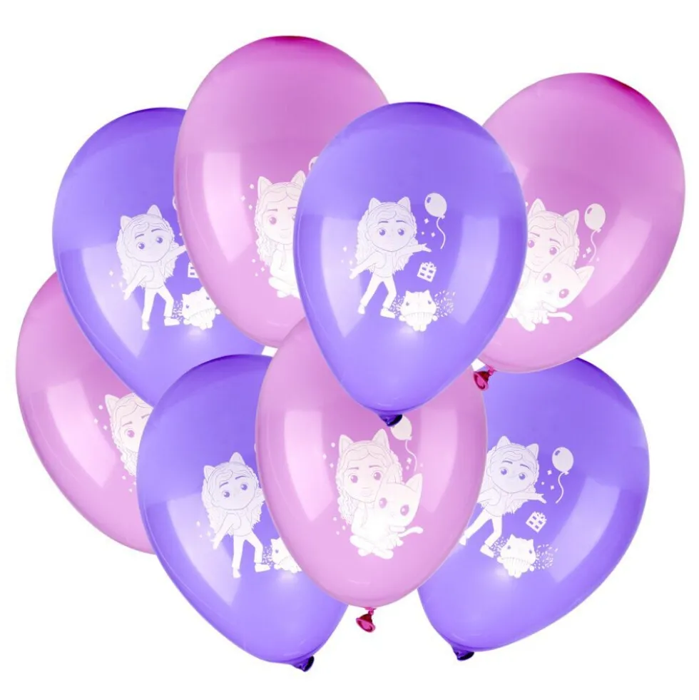 Ballon de baudruche latex x8 Gabby's Dollhouse rose et violet 15x21,5cm