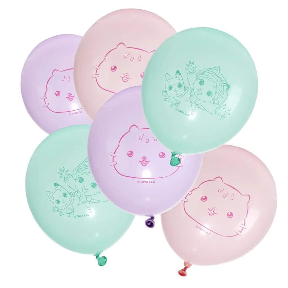 Ballon Gabby Chat x6 baudruche latex rose vert violet 13x17cm