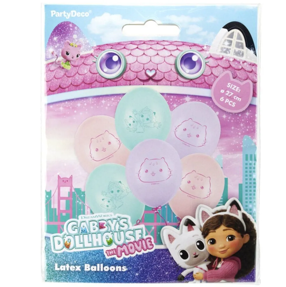 Ballon Gabby Chat x6 baudruche latex rose vert violet 13x17cm