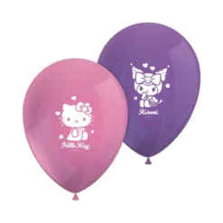 Ballon Hello Kitty x8 latex rose et violet Ø15xH23cm