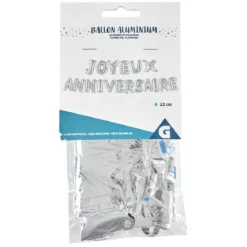 Ballon JOYEUX ANNIVERSAIRE en aluminium doré/argenté
