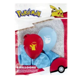 Ballon Pokémon x8 de baudruche bleu et rouge H21,5cm