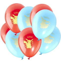 Ballon Pokémon x8 de baudruche bleu et rouge H21,5cm