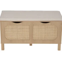Banc de rangement en bois et rotin Kanna 2 cases 80x35xH45cm
