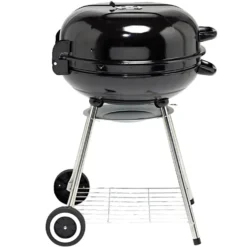 Barbecue charbon 2 roulettes rond Fisher avec couvercle acier noir 66,5x58x90cm