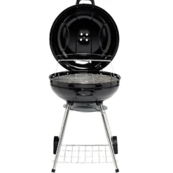 Barbecue charbon 2 roulettes rond Fisher avec couvercle acier noir 66,5x58x90cm