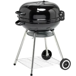 Barbecue charbon 2 roulettes rond Fisher avec couvercle acier noir 66,5x58x90cm