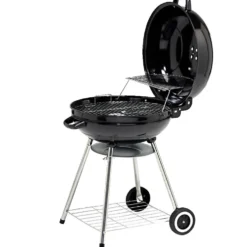 Barbecue charbon 2 roulettes rond Fisher avec couvercle acier noir 66,5x58x90cm