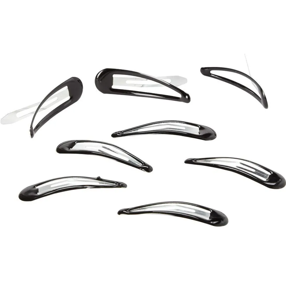 Barrette clic clac métal noir brillant x8